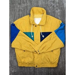 Vtg 90s London Fog Men's Large Colorblock Full Zip Hidden Hooded Ski Jacket